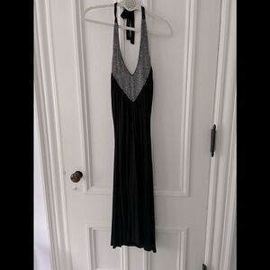 NWT black/silver bead Express halter maxi dress XS